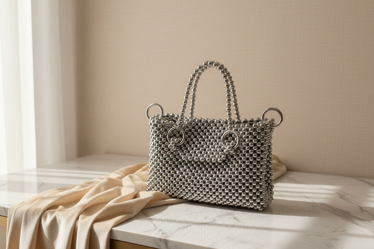 Silver Beaded Bag 🩶