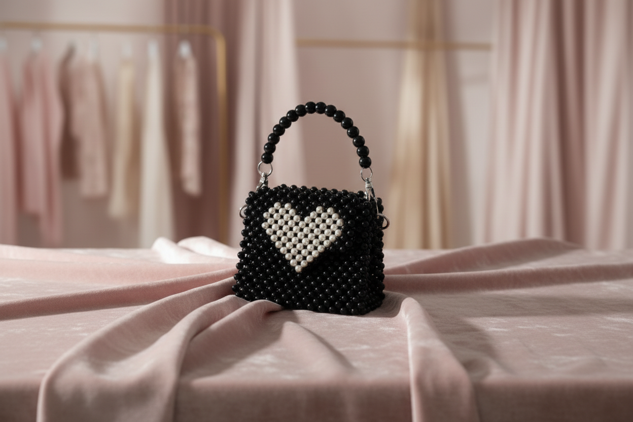 Beaded Bag with detail heart🤍