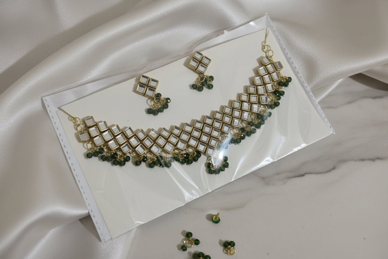 Kundan stone necklace with earrings 🌼