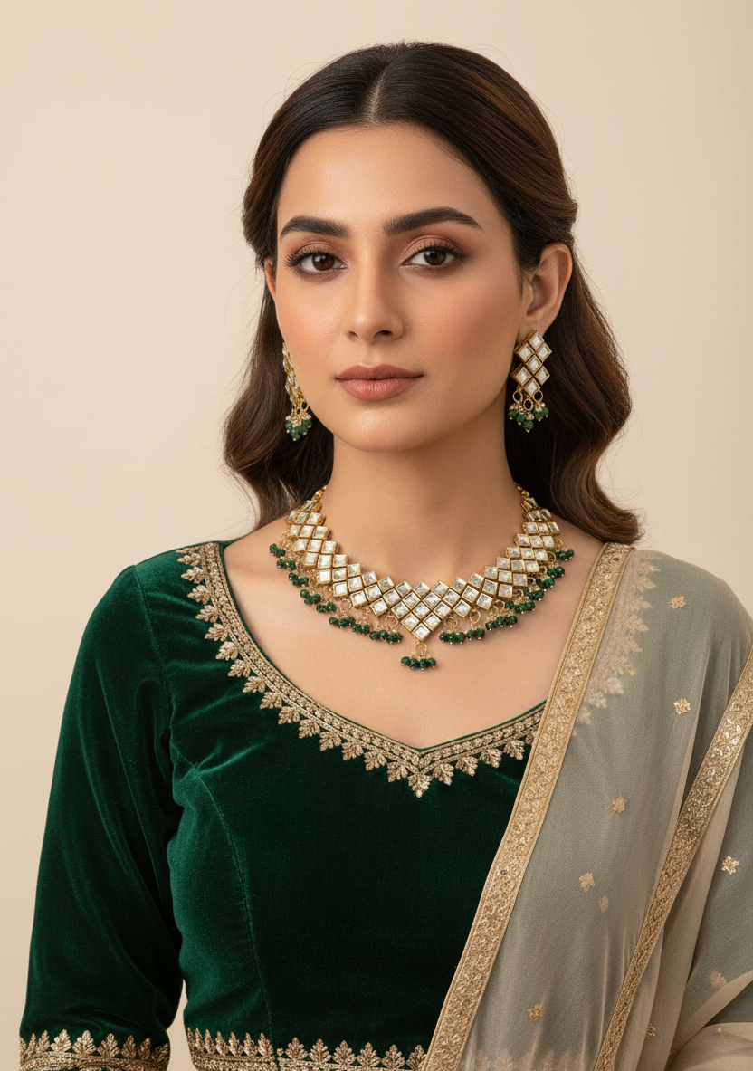 Kundan stone necklace with earrings 🌼